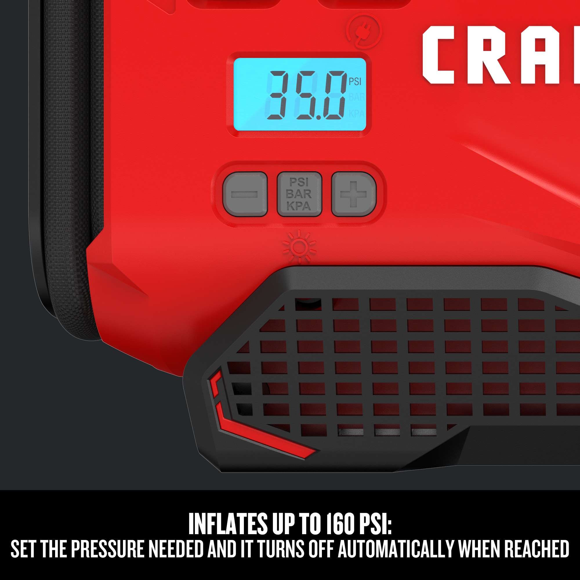 Inflador de aire de iones de litio de 20 voltios de CRAFTSMAN V20 (Fuente de energía: Batería/Carro/Eléctrica) CMCE520B.