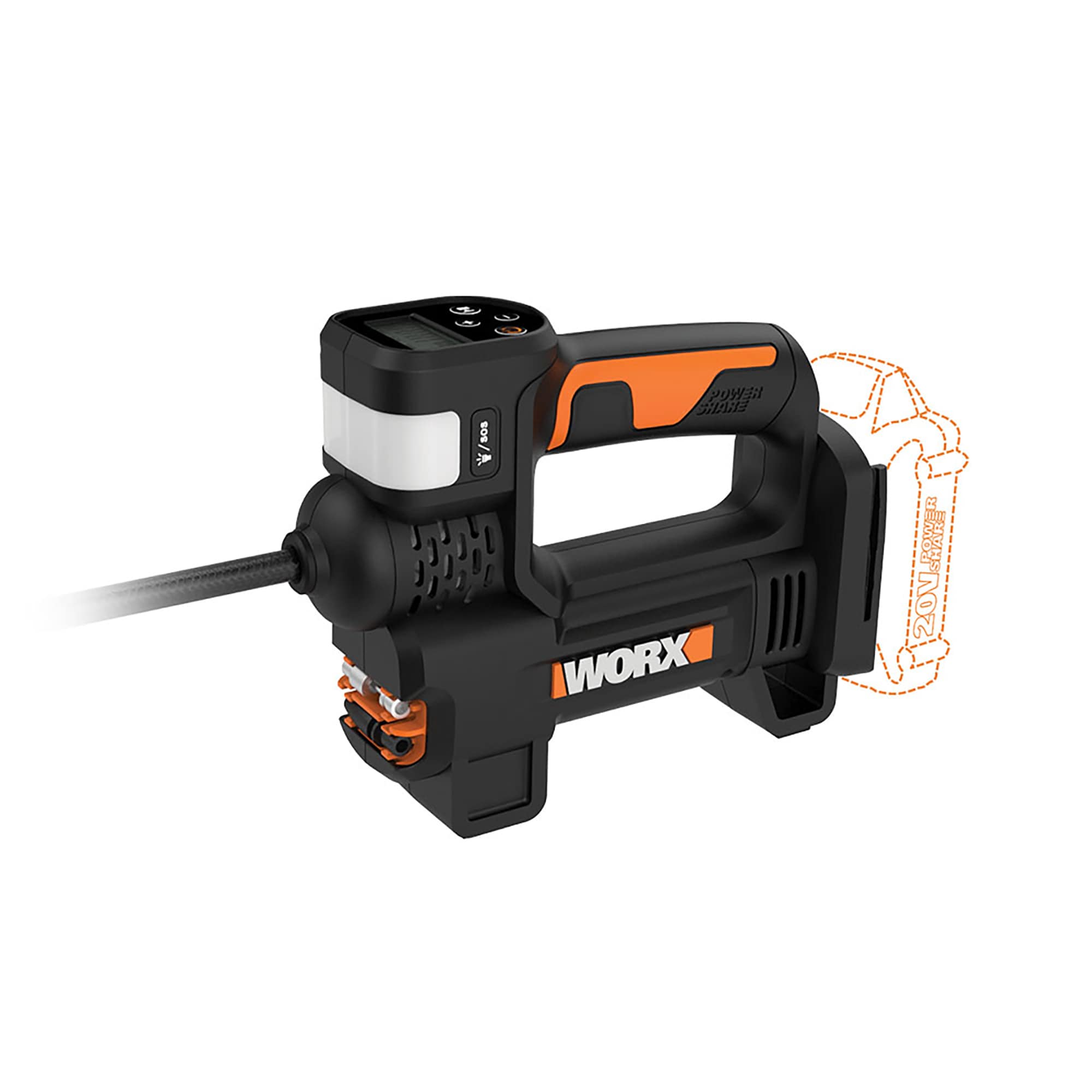 Inflador de aire de iones de litio de 20 voltios Power Share de WORX (Fuente de alimentación: Batería) WX092L.9