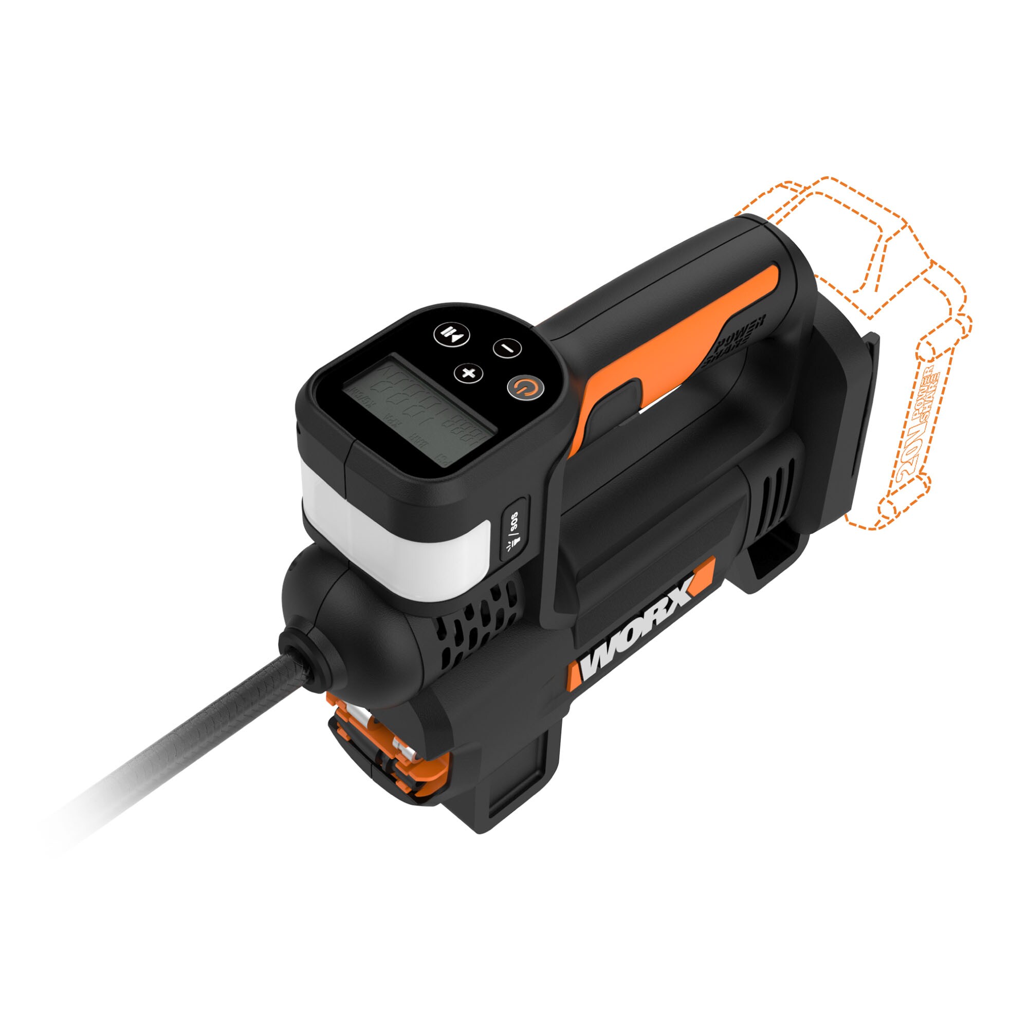 Inflador de aire de iones de litio de 20 voltios Power Share de WORX (Fuente de alimentación: Batería) WX092L.9