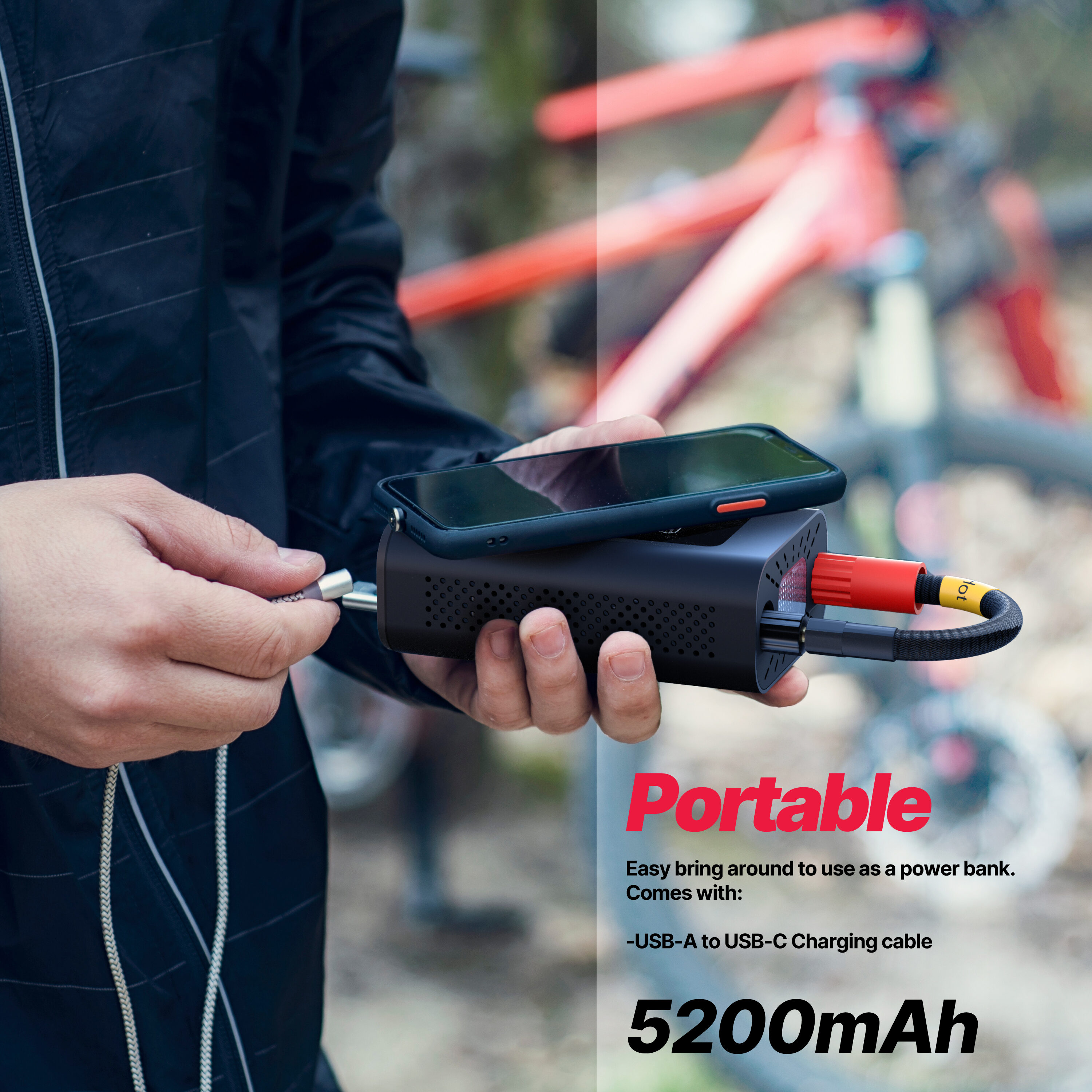 Inflador digital de aire Promounts de 7.4 voltios con batería de ion litio (Fuente de energía: Batería/Carro/Eléctrica)