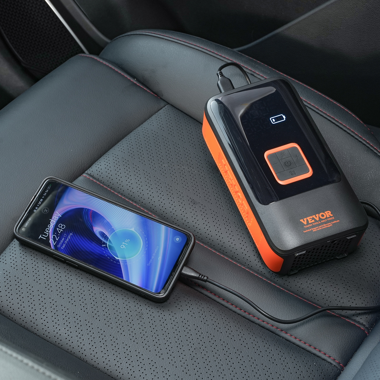 Inflador de llantas VEVOR, compresor de aire, 12000 mAh, inflador de aire de doble cilindro de 11.1 voltios (Fuente de energía: Batería) CDSLTCQJ3400VJOS6V9