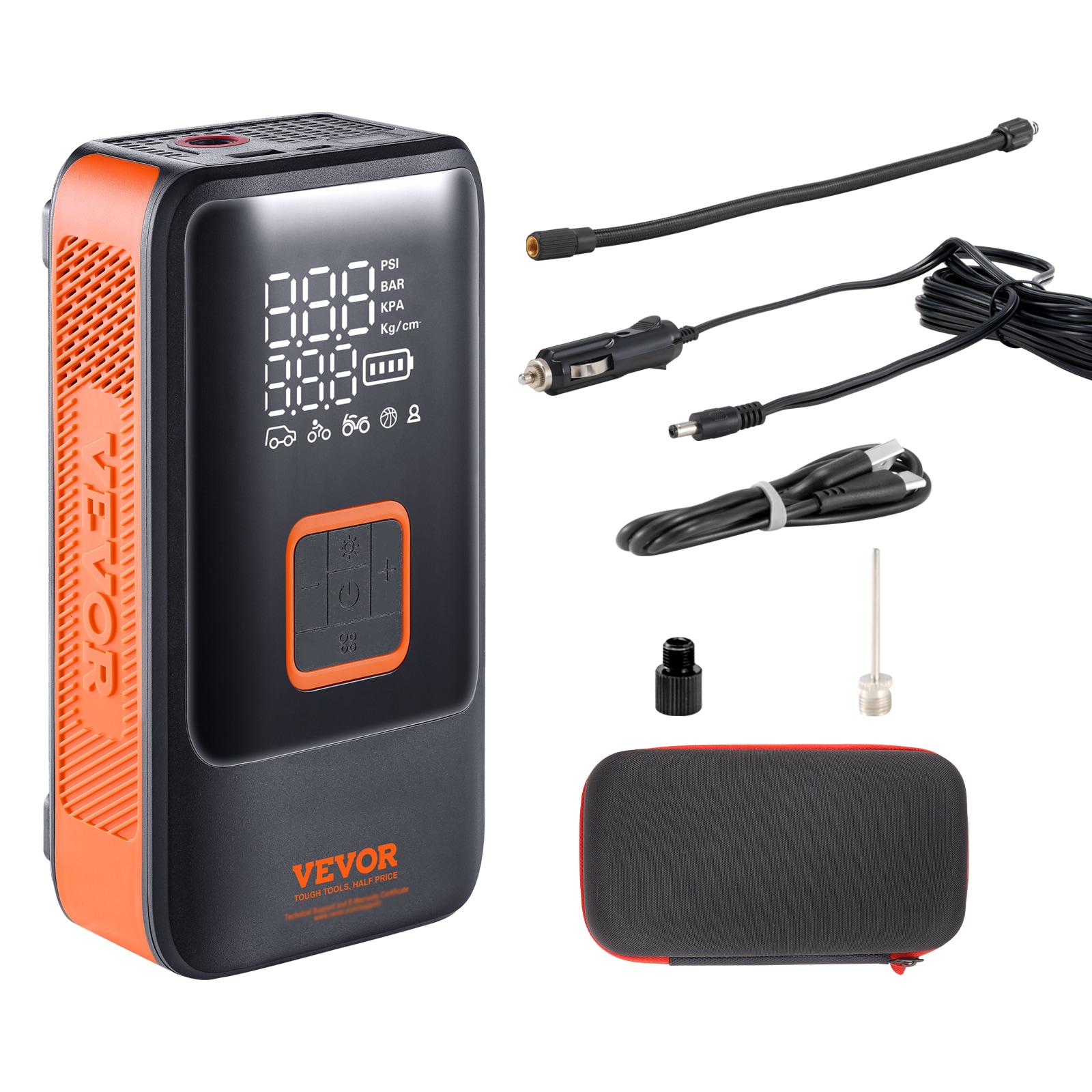 Inflador de llantas VEVOR, compresor de aire, 12000 mAh, inflador de aire de doble cilindro de 11.1 voltios (Fuente de energía: Batería) CDSLTCQJ3400VJOS6V9