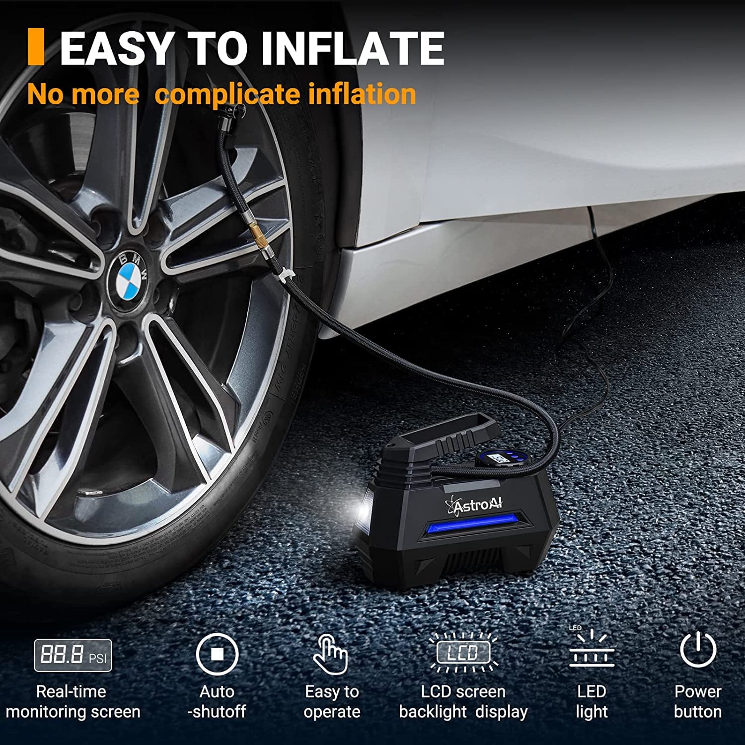 Inflador de aire AstroAI A220BL (Fuente de energía: Automóvil) ACAC230BU-W1P