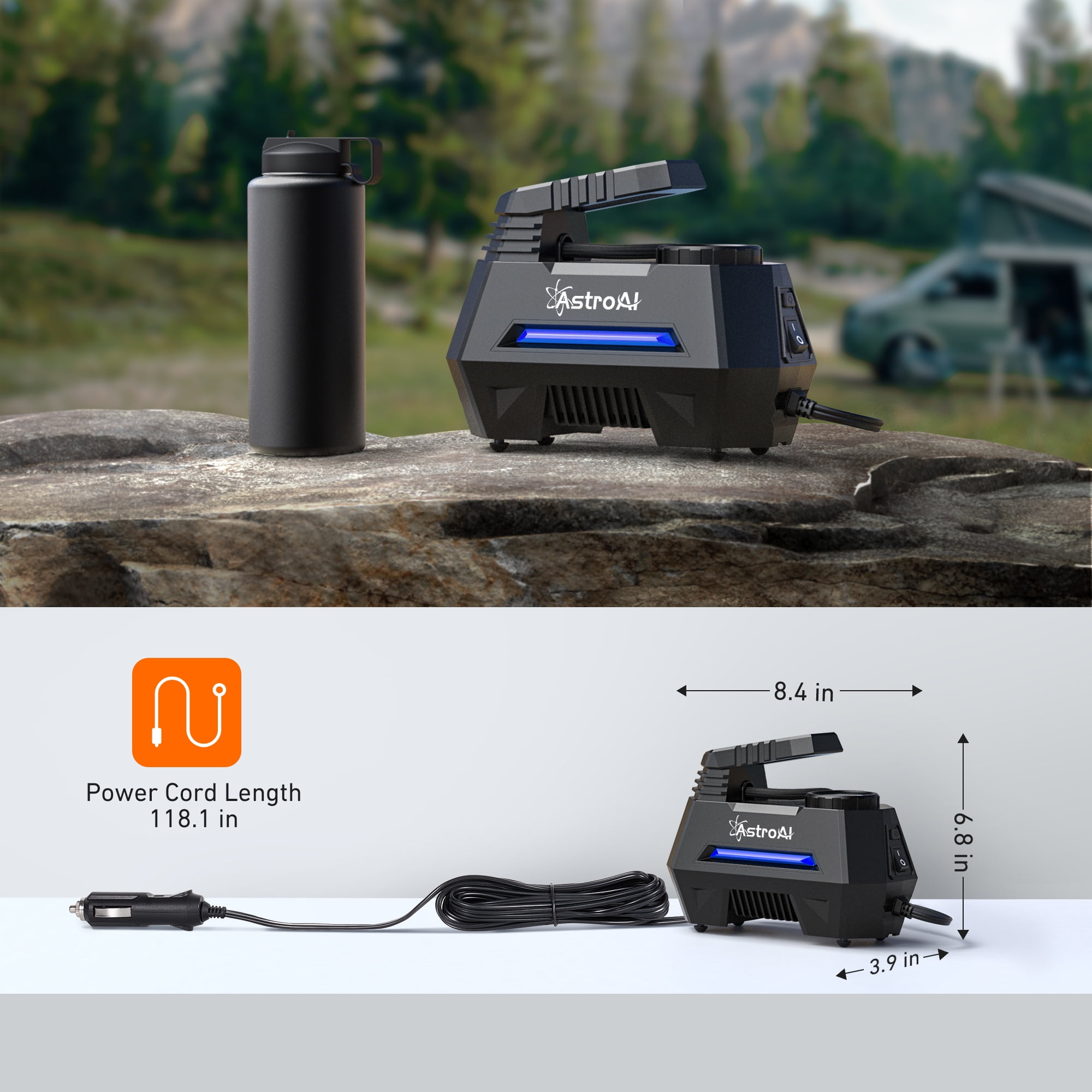 Inflador de aire AstroAI A220BL (Fuente de energía: Automóvil) ACAC230BU-W1P