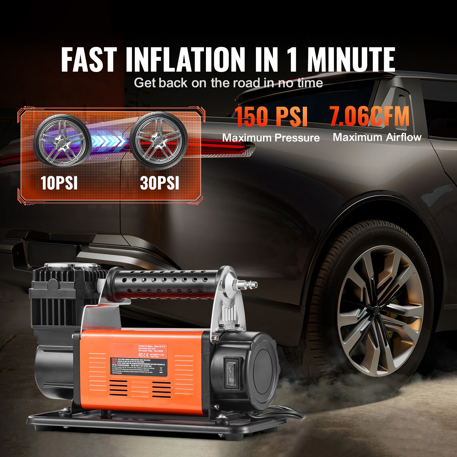 Inflador de llantas VEVOR 7.06CFM 150PSI (Fuente de energía: Eléctrica)