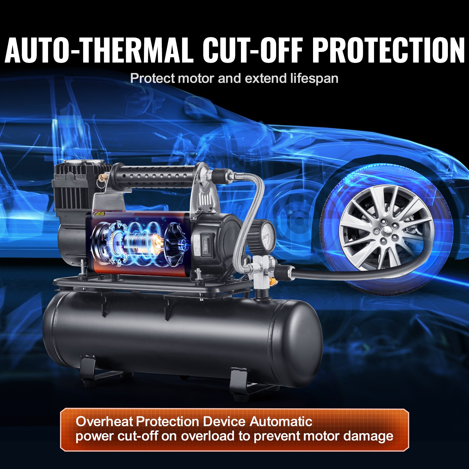 Inflador de Neumáticos 150PSI con tanque de aire de 6.35CFM (Fuente de energía: Eléctrica)