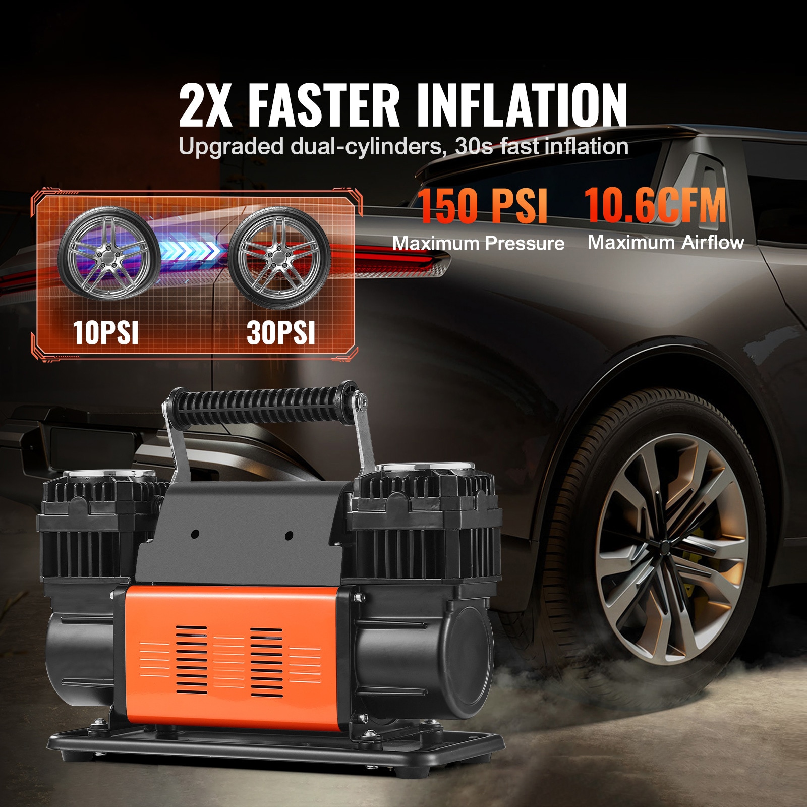Inflador de neumáticos VEVOR 10.6CFM 150PSI (Fuente de energía: eléctrica)