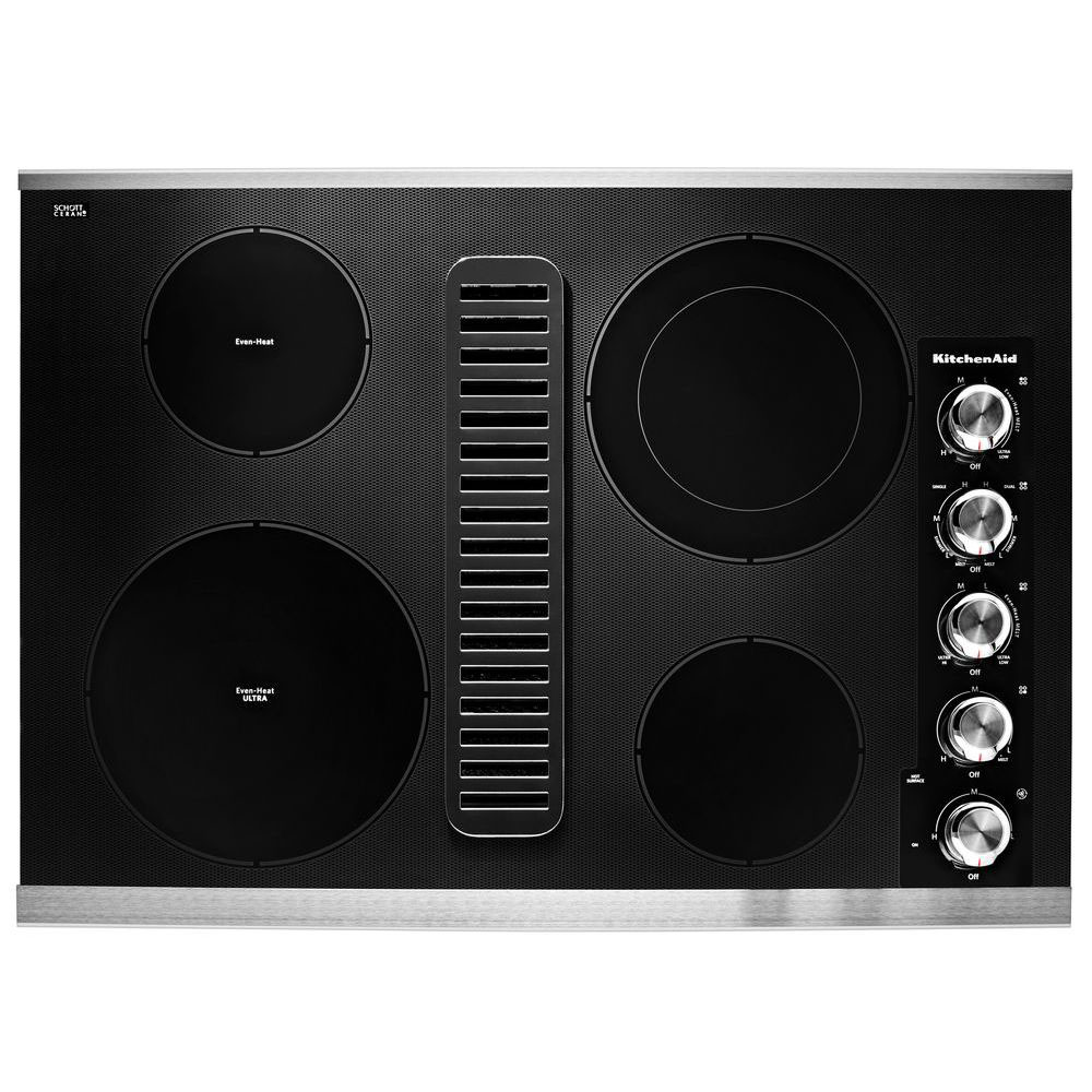 Placa de cocina eléctrica de acero inoxidable con 4 quemadores y sistema de extracción KCED600GSS de KitchenAid de 30 pulgadas con superficie lisa (radiante)