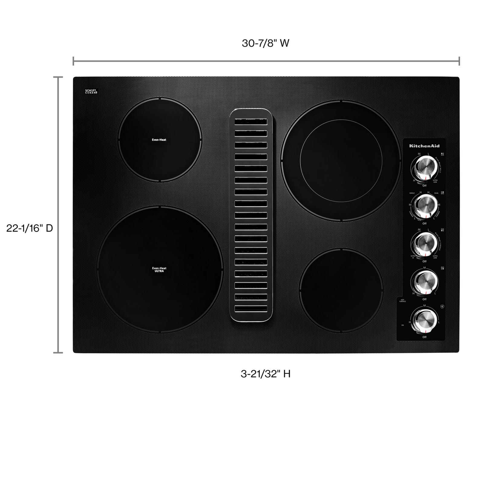 Estufa Eléctrica Negra con Superficie Lisa de 4 quemadores de 30 pulgadas con Extractor de Aire Descendente KCED600GBL de KitchenAid