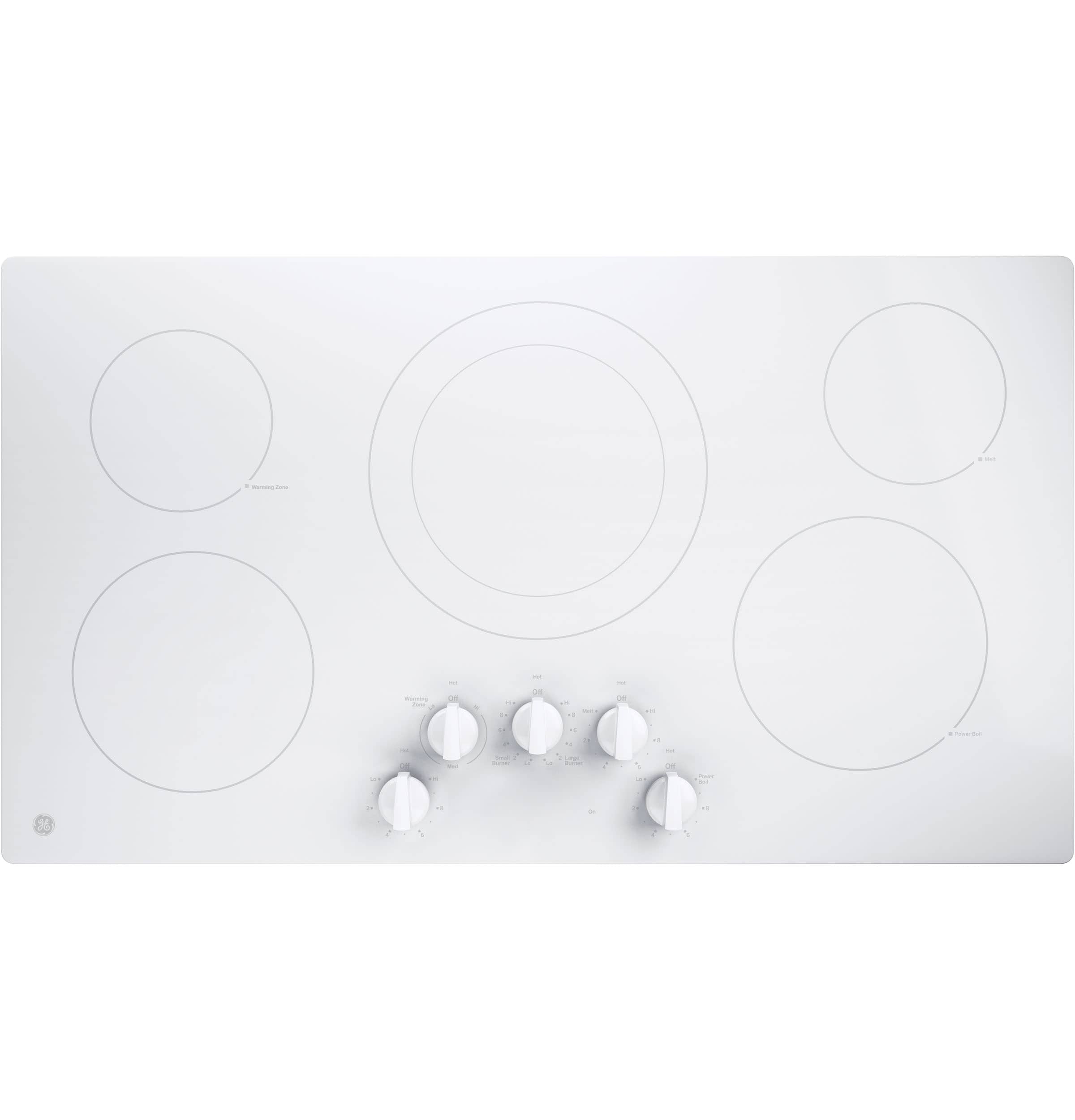 Parrilla eléctrica blanca de superficie lisa (radiante) de 36 pulgadas con 5 quemadores GE JP3036TLWW