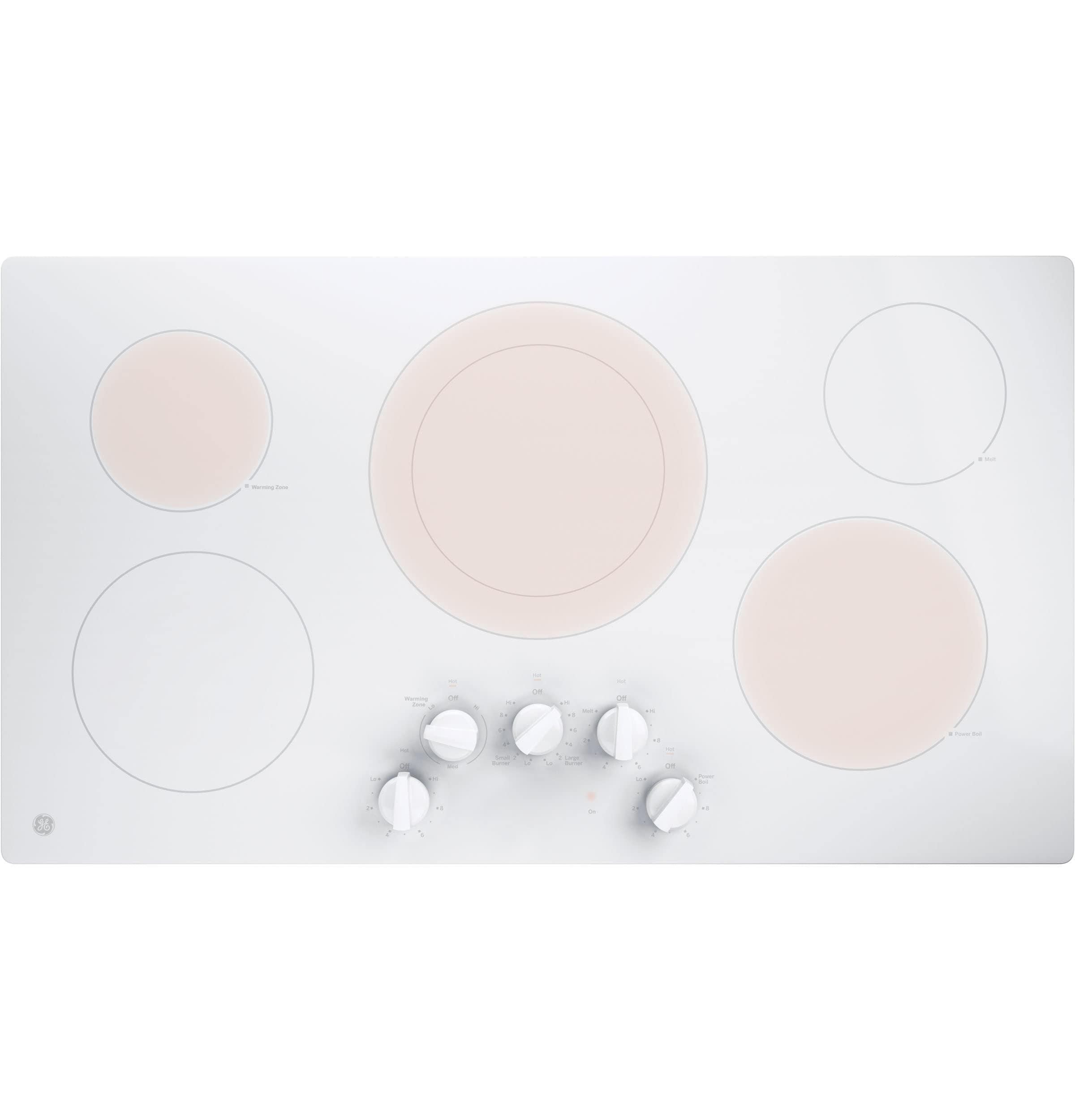 Parrilla eléctrica blanca de superficie lisa (radiante) de 36 pulgadas con 5 quemadores GE JP3036TLWW