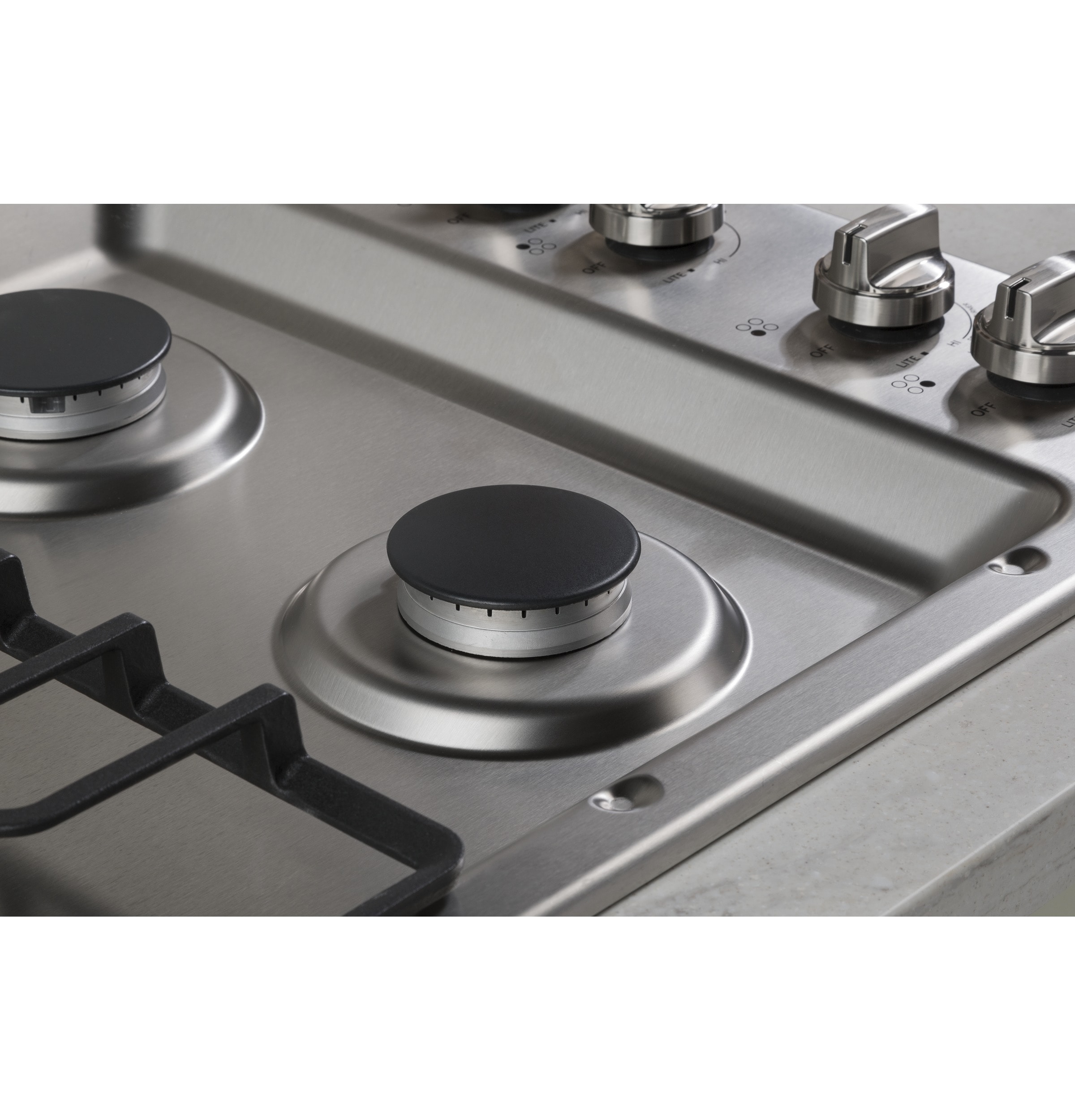 Estufa de gas de acero inoxidable con 4 quemadores de 30 pulgadas de GE JGP3030SLSS