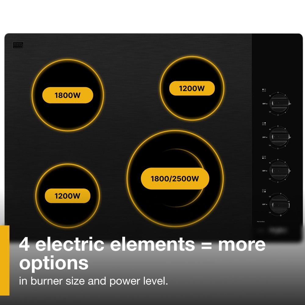 Estufa eléctrica Whirlpool de 30 pulgadas con 4 quemadores y superficie lisa (radiante) en color negro - WCE55US0HB