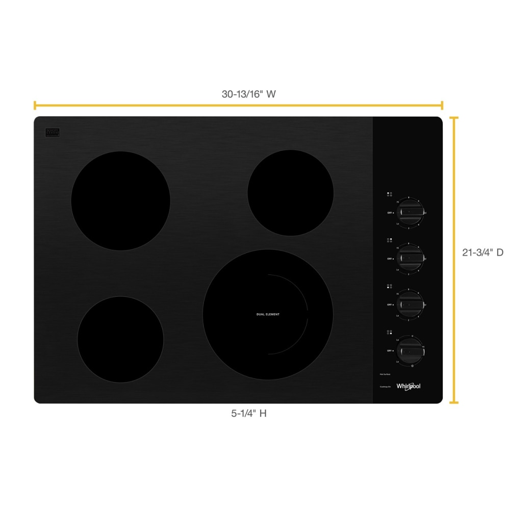 Estufa eléctrica Whirlpool de 30 pulgadas con 4 quemadores y superficie lisa (radiante) en color negro - WCE55US0HB