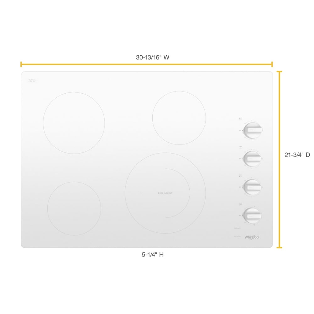 Plancha Eléctrica Blanca de 30 pulgadas con 4 Quemadores y Superficie Lisa (Radiante) Whirlpool WCE55US0HW