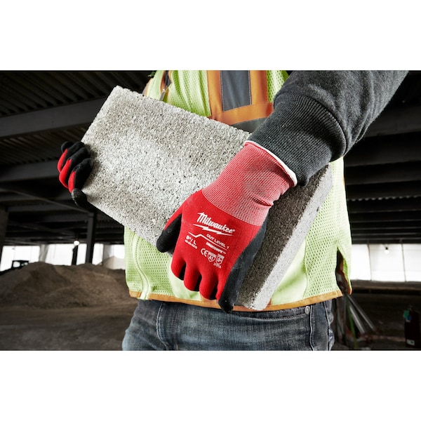 Guantes Milwaukee Tool con recubrimiento de nitrilo de nivel de corte 1 - 2X-Grande (12 pares), Nivel de corte A4, 13 ga, Rojos, 2XL - 48-22-8904B.