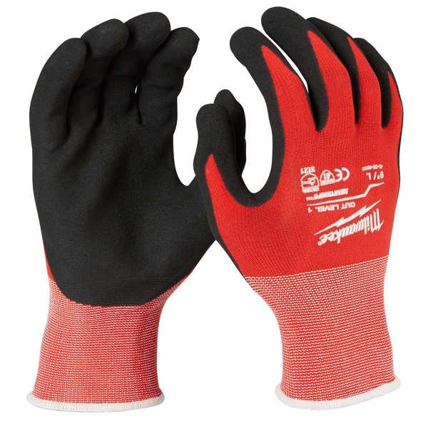 Guantes Milwaukee Tool con recubrimiento de nitrilo de nivel de corte 1 - 2X-Grande (12 pares), Nivel de corte A4, 13 ga, Rojos, 2XL - 48-22-8904B.