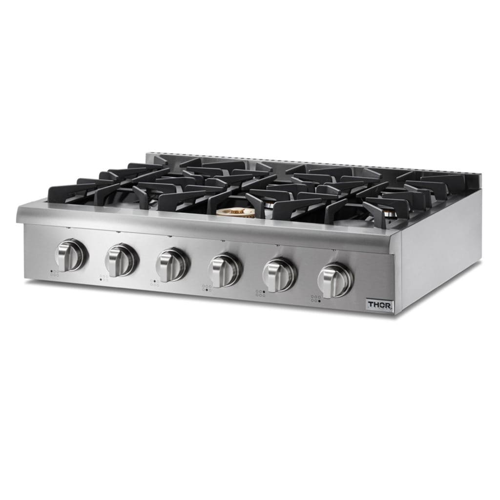 Estufa de gas de acero inoxidable con 6 quemadores de 36 pulgadas de Thor Kitchen