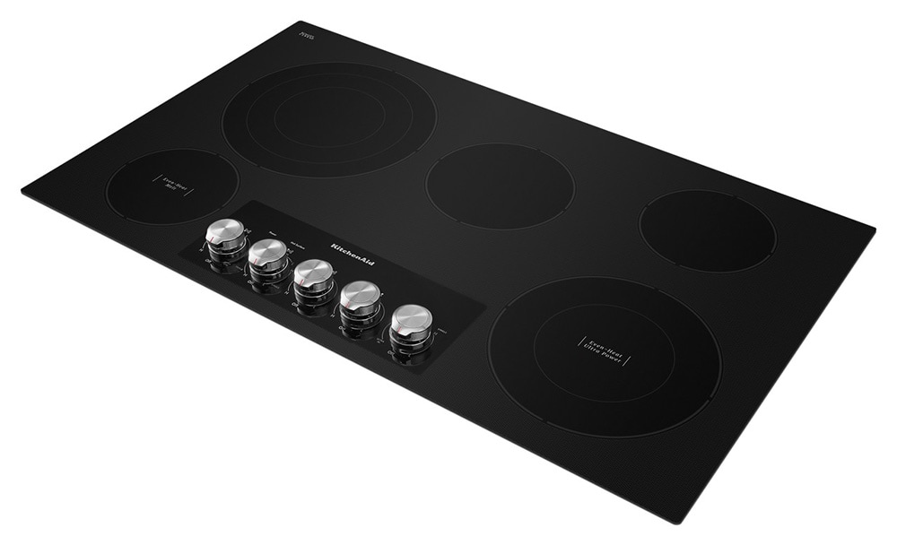 Plancha eléctrica KitchenAid de 36 pulgadas con 5 quemadores y superficie lisa (radiante) en negro KCES556HBL