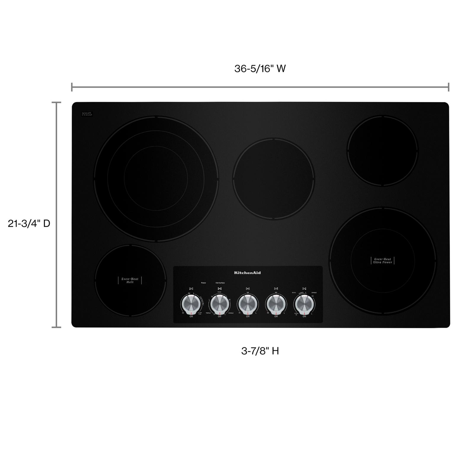 Plancha eléctrica KitchenAid de 36 pulgadas con 5 quemadores y superficie lisa (radiante) en negro KCES556HBL