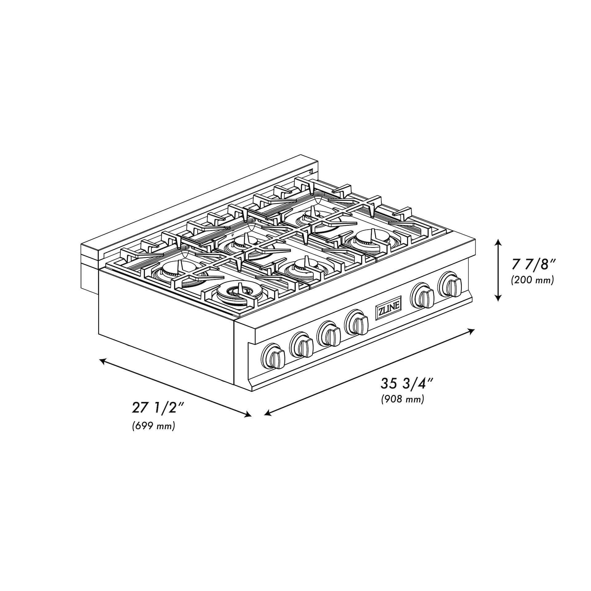 Quemador de gas de acero inoxidable de 6 quemadores de edición autógrafa profesional de ZLINE KITCHEN & BATH de 36 pulgadas
