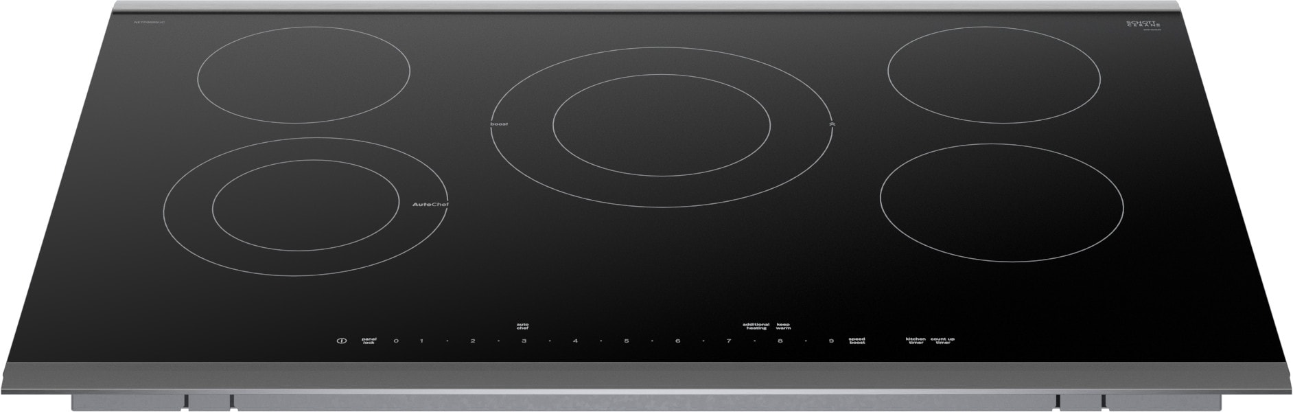 Superficie lisa (Radiante) de 5 quemadores de 30 pulgadas de la serie Bosch Benchmark en negro Cooktop eléctrico NETP069SUC