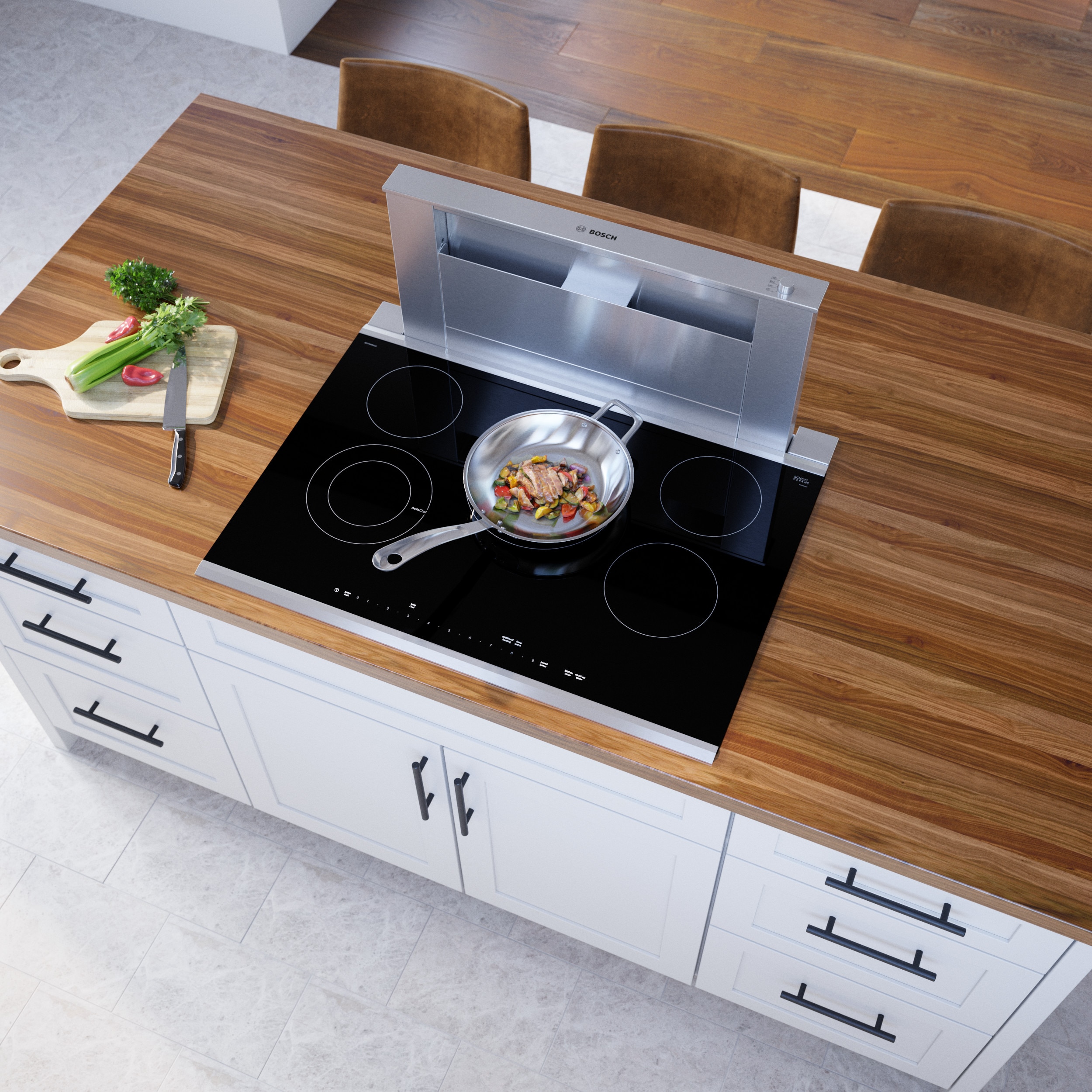Superficie lisa (Radiante) de 5 quemadores de 30 pulgadas de la serie Bosch Benchmark en negro Cooktop eléctrico NETP069SUC