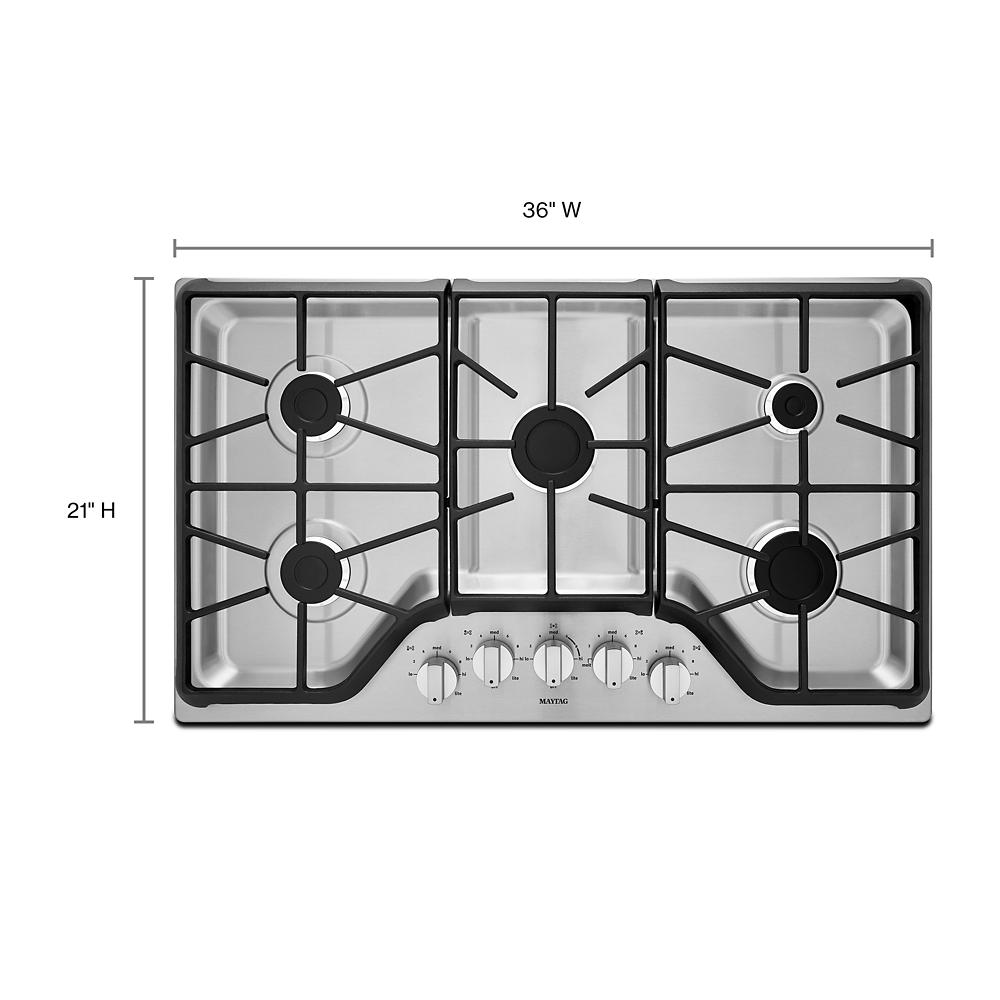 Quemador de gas de acero inoxidable de 36 pulgadas con 5 quemadores Maytag MGC7536DS