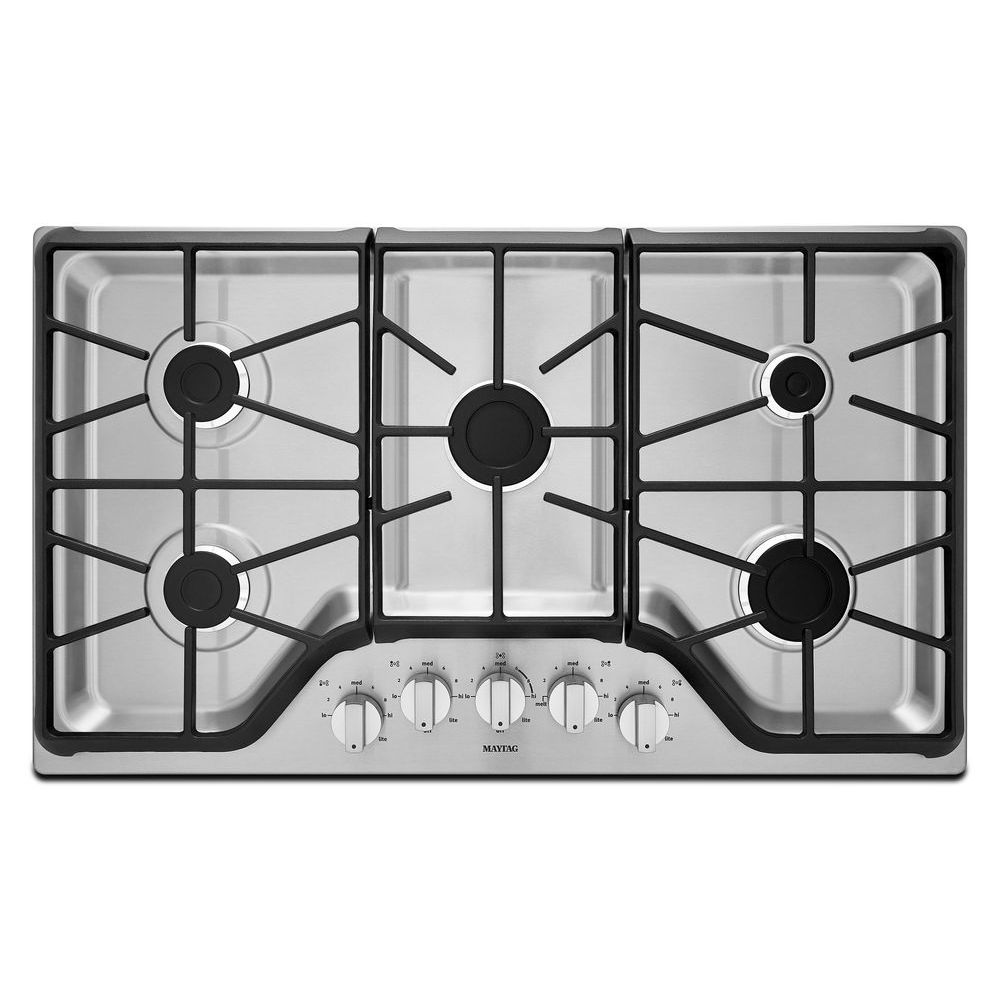 Quemador de gas de acero inoxidable de 36 pulgadas con 5 quemadores Maytag MGC7536DS