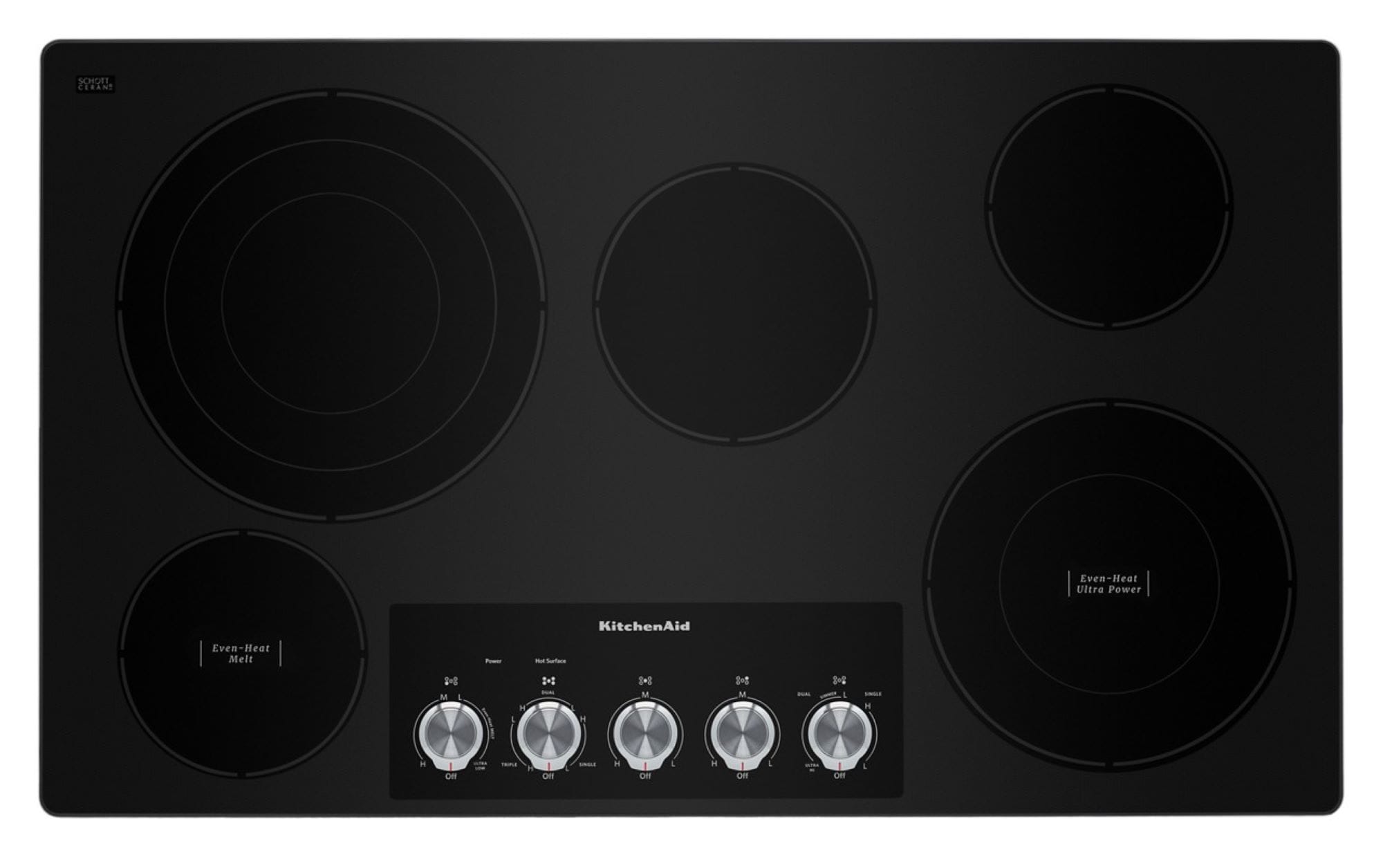 Placa de cocción eléctrica de acero inoxidable liso de 36 pulgadas con 5 quemadores KitchenAid KCES556HSS