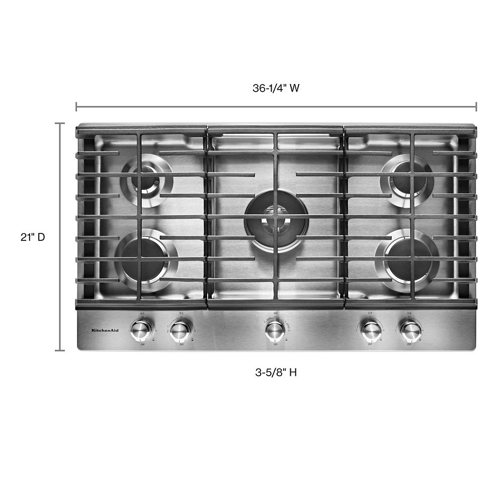 Parrilla de gas de acero inoxidable de 36 pulgadas con 5 quemadores de KitchenAid