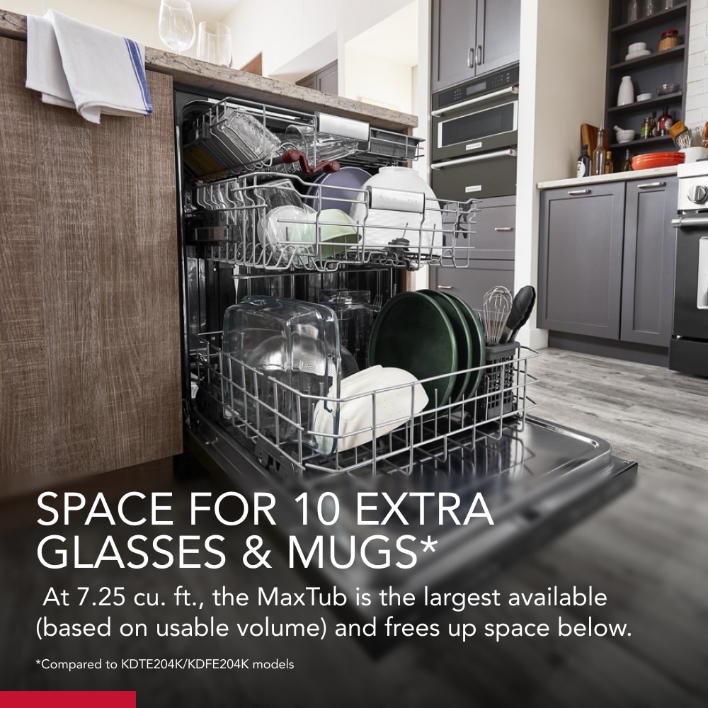 Lavavajillas Empotrado Top Control de 24 pulgadas de la Serie Ecológica 360 MAX JETS de KitchenAid con Tercer Riel (Acero Inoxidable con Acabado PRINTSHIELD), Nivel de Sonido Muy Silencioso de 44 Decibeles KDTM404KPS