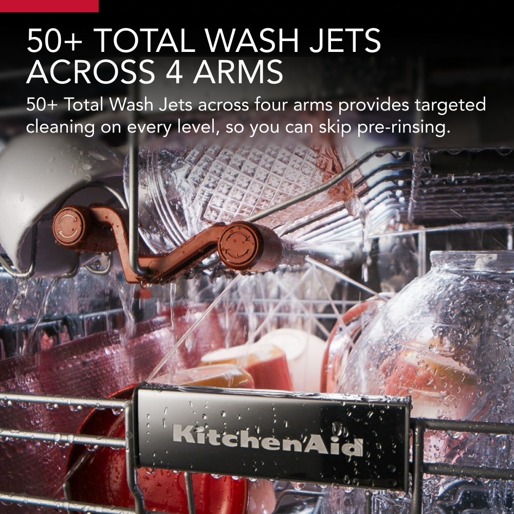 Lavavajillas Empotrado Top Control de 24 pulgadas de la Serie Ecológica 360 MAX JETS de KitchenAid con Tercer Riel (Acero Inoxidable con Acabado PRINTSHIELD), Nivel de Sonido Muy Silencioso de 44 Decibeles KDTM404KPS