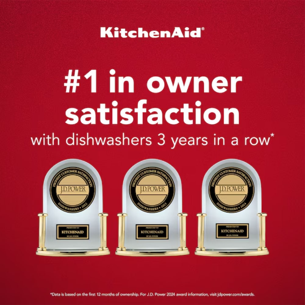 Lavavajillas Empotrado Top Control de 24 pulgadas de la Serie Ecológica 360 MAX JETS de KitchenAid con Tercer Riel (Acero Inoxidable con Acabado PRINTSHIELD), Nivel de Sonido Muy Silencioso de 44 Decibeles KDTM404KPS