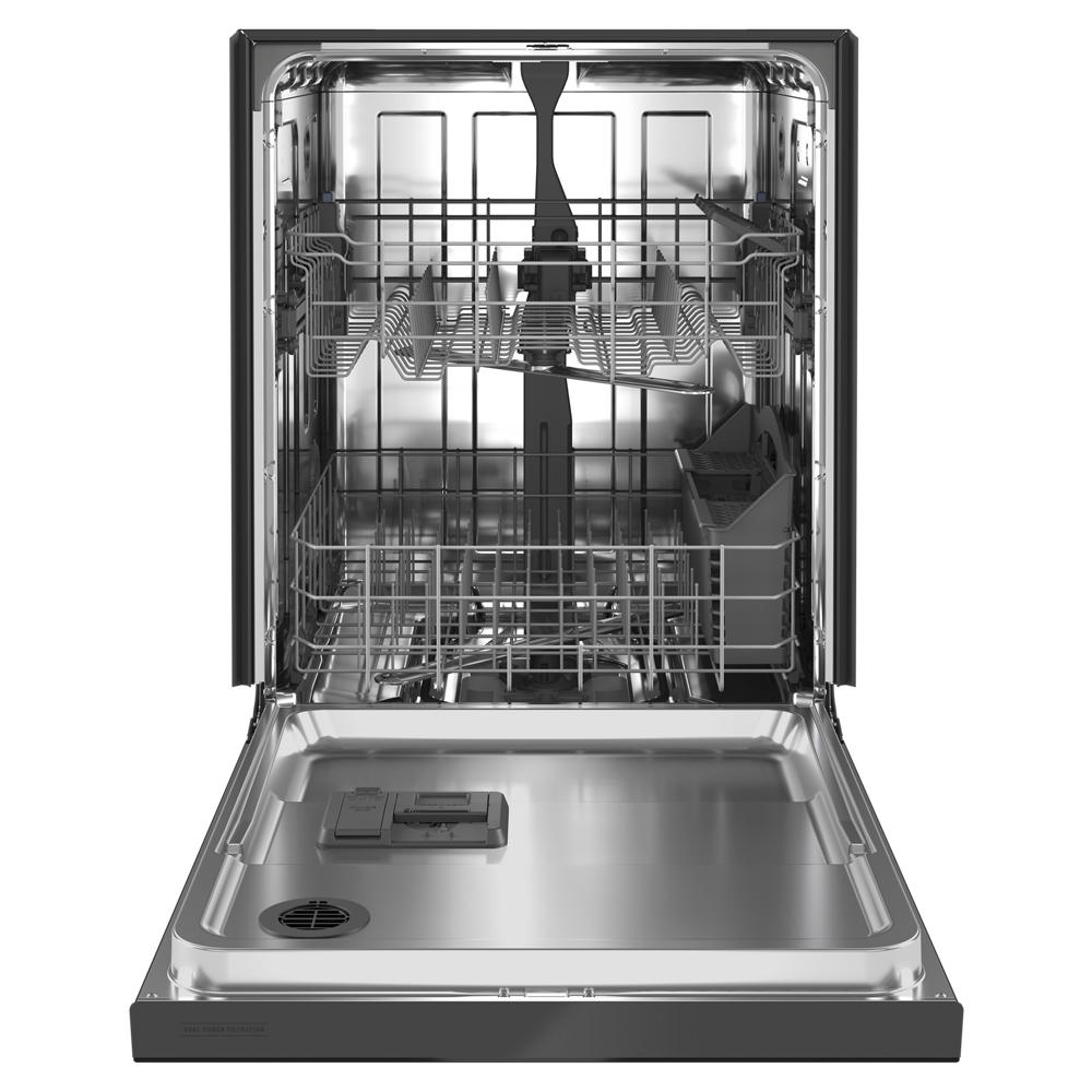Lavavajillas empotrable de control frontal de 24 pulgadas con doble filtración de potencia Maytag (Negro), nivel de sonido muy silencioso de 50 decibeles MDB4949SKB.