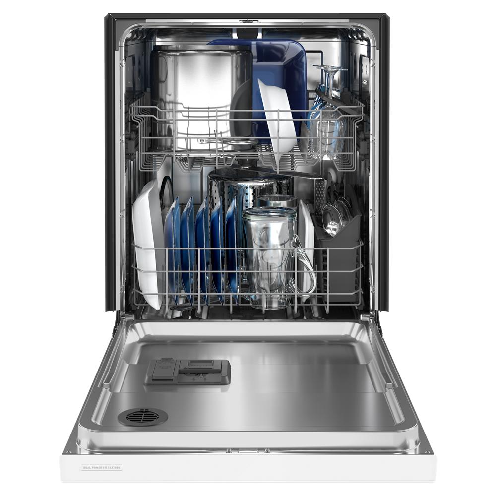 Lavavajillas Empotrado de Control Frontal de 24 pulgadas con Doble Filtración de Poder Maytag (Blanco), Nivel de Sonido Muy Silencioso de 50 Decibeles MDB4949SKW