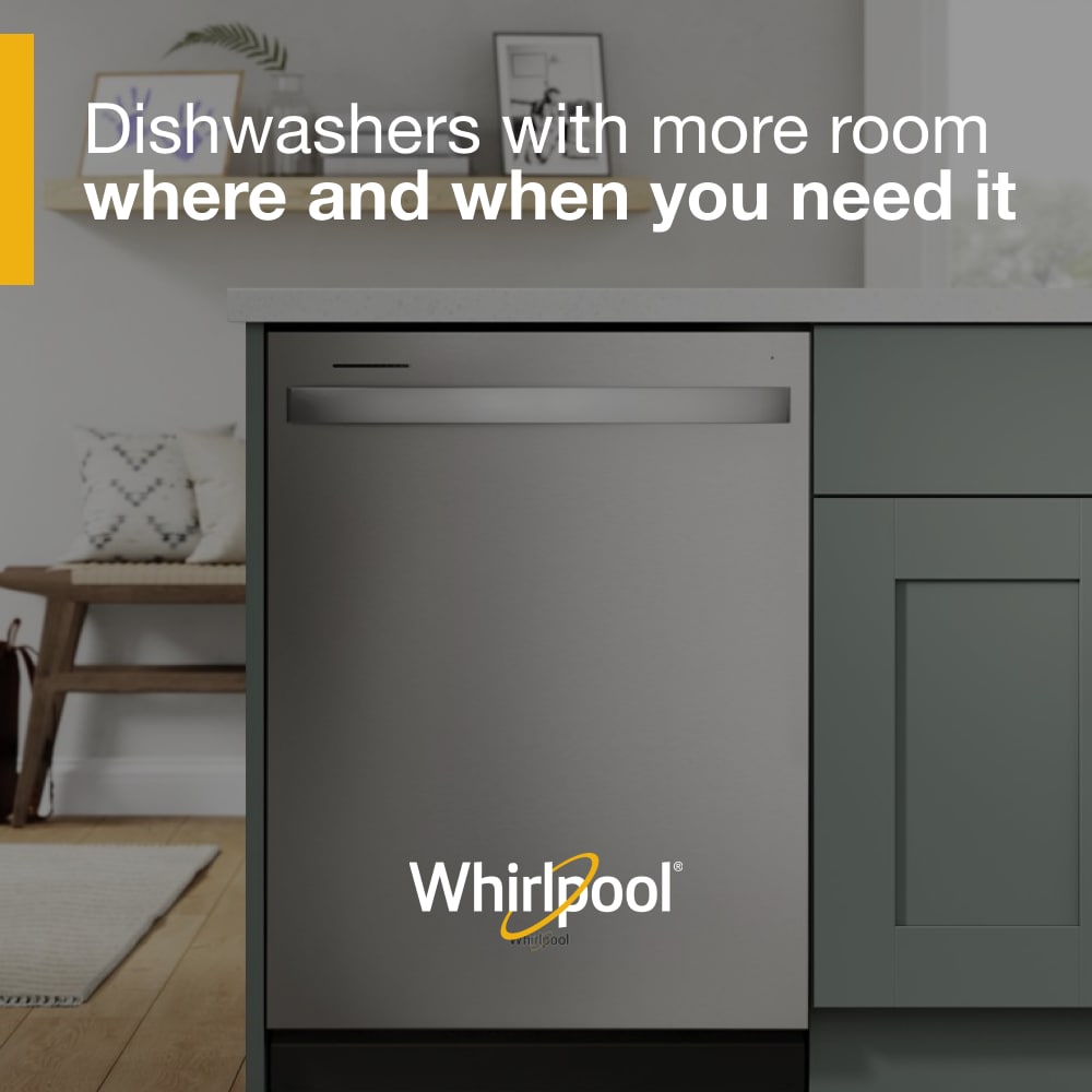 Lavavajillas Empotrado de Gran Capacidad Serie Eco de Whirlpool con Tercer Riel (Acero Inoxidable Resistente a las Huellas Dactilares), Nivel de Ruido Muy Silencioso de 47 Decibeles, de 24 pulgadas y Control Superior.
