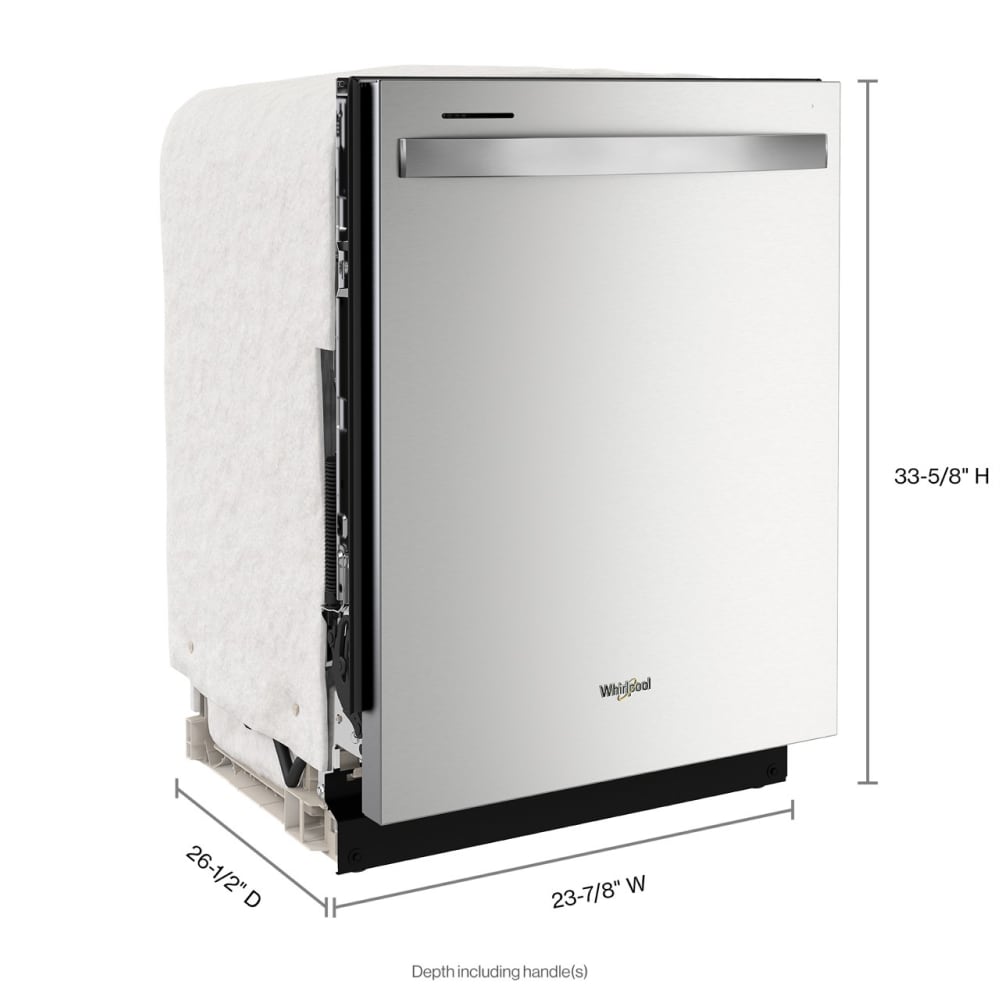 Lavavajillas Empotrado de Gran Capacidad Serie Eco de Whirlpool con Tercer Riel (Acero Inoxidable Resistente a las Huellas Dactilares), Nivel de Ruido Muy Silencioso de 47 Decibeles, de 24 pulgadas y Control Superior.