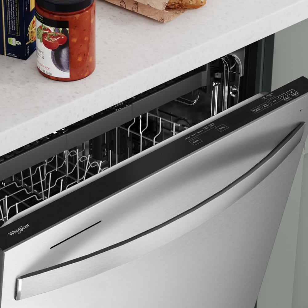 Lavavajillas Empotrado de Gran Capacidad Serie Eco de Whirlpool con Tercer Riel (Acero Inoxidable Resistente a las Huellas Dactilares), Nivel de Ruido Muy Silencioso de 47 Decibeles, de 24 pulgadas y Control Superior.