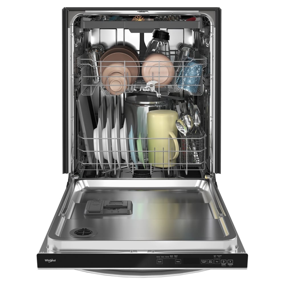 Lavavajillas Empotrado de Gran Capacidad Serie Eco de Whirlpool con Tercer Riel (Acero Inoxidable Resistente a las Huellas Dactilares), Nivel de Ruido Muy Silencioso de 47 Decibeles, de 24 pulgadas y Control Superior.