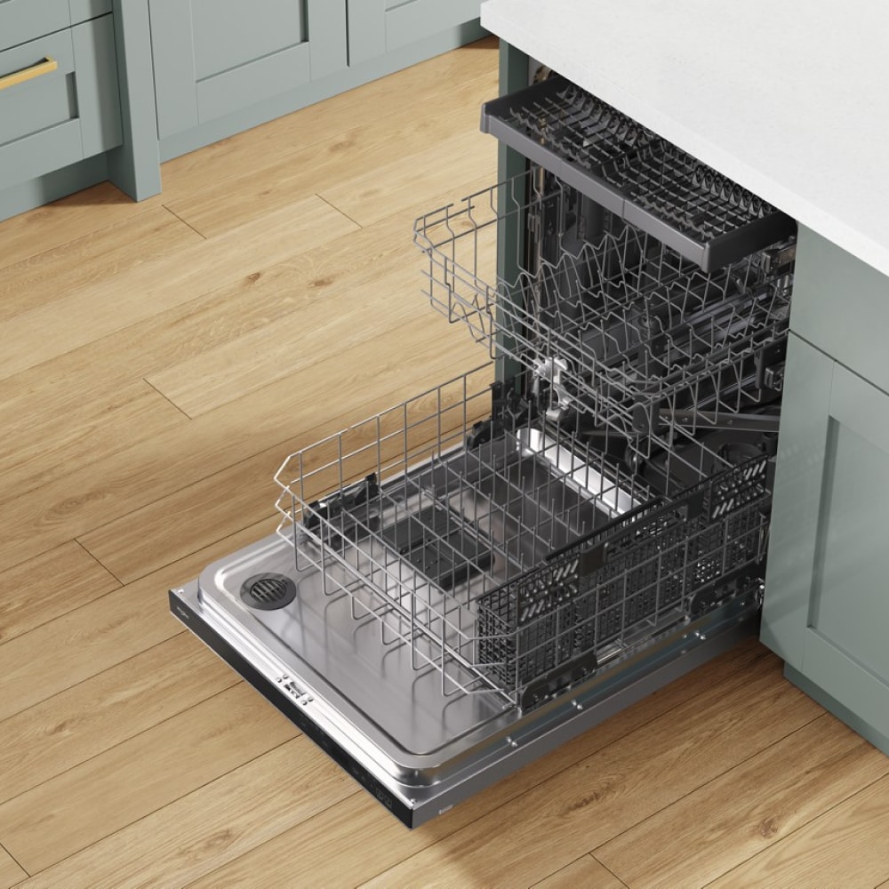 Lavavajillas Empotrado de Gran Capacidad Serie Eco de Whirlpool con Tercer Riel (Acero Inoxidable Resistente a las Huellas Dactilares), Nivel de Ruido Muy Silencioso de 47 Decibeles, de 24 pulgadas y Control Superior.