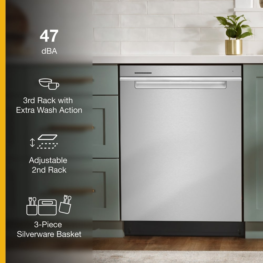Lavavajillas Empotrable de 24 pulgadas de la Serie Eco Whirlpool con Tercera Bandeja (Acero Inoxidable Resistente a las Huellas Dactilares), Nivel de Sonido Muy Silencioso de 47 Decibeles WDPA70SAMZ