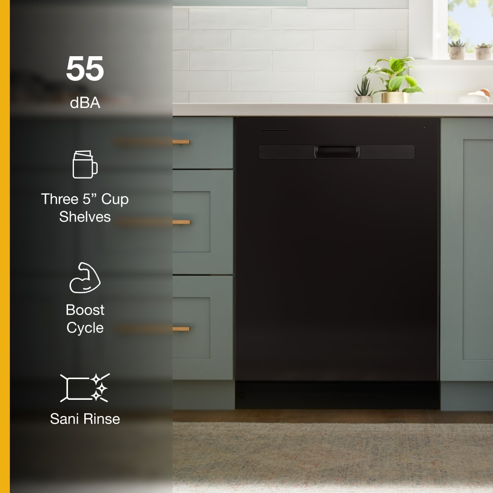 Lavavajillas Empotrable de Control Superior de 24 pulgadas de la Serie Ecológica Whirlpool (Negro), Nivel de Sonido Estándar de 55 Decibeles WDP540HAMB