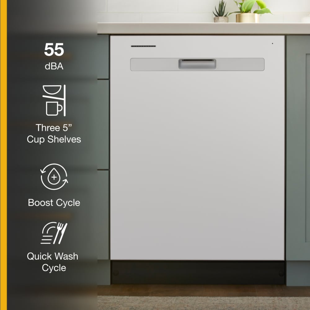Lavavajillas Empotrado de Control Superior Serie Eco de Whirlpool de 24 pulgadas (Blanco), Nivel de Sonido Estándar de 55 Decibeles WDP540HAMW