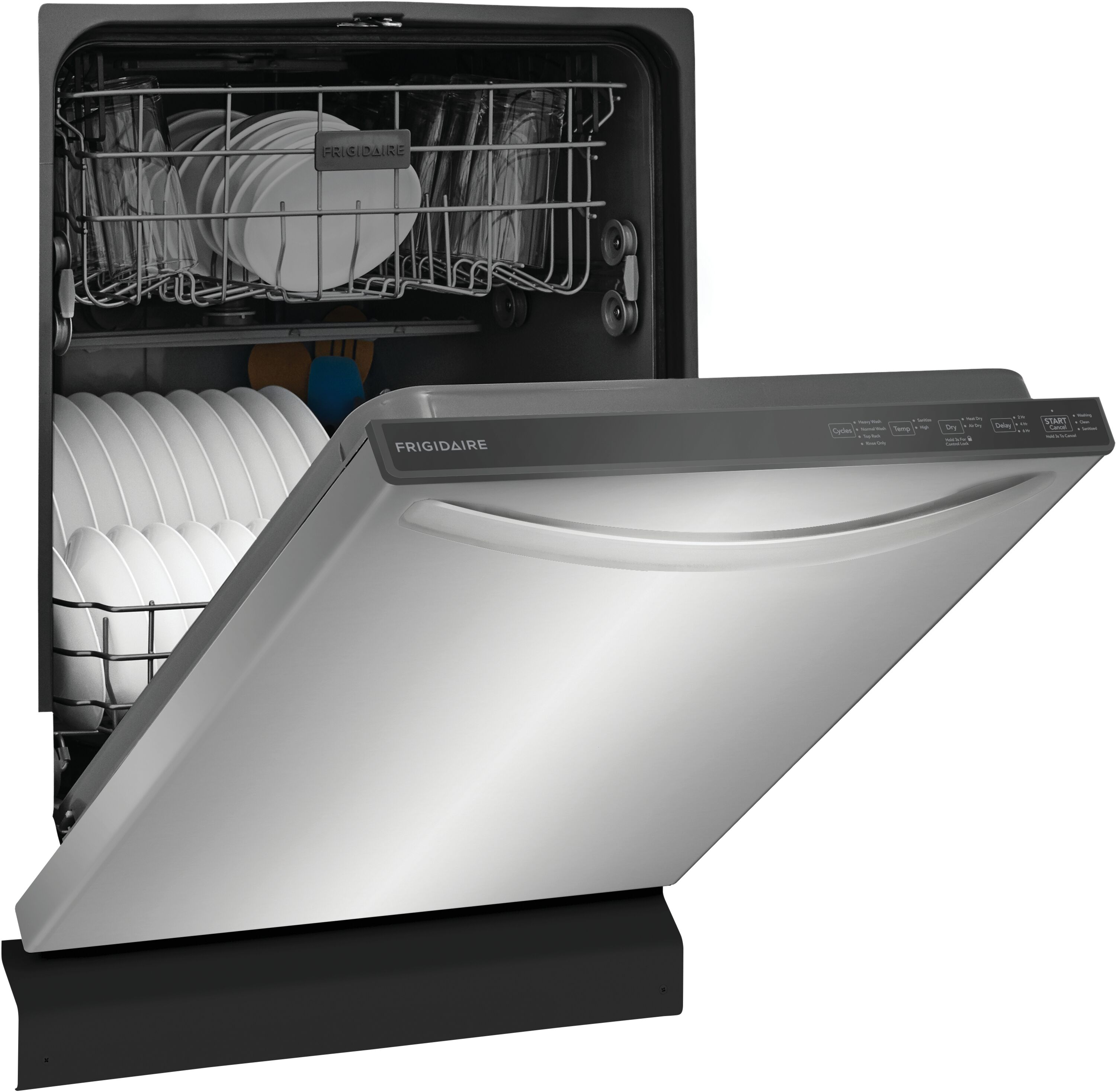Lavavajillas empotrado de control superior de 24 pulgadas de Frigidaire (Acero inoxidable resistente a huellas dactilares) con certificación ENERGY STAR, nivel de sonido estándar de 52 decibeles FDPH431LAF