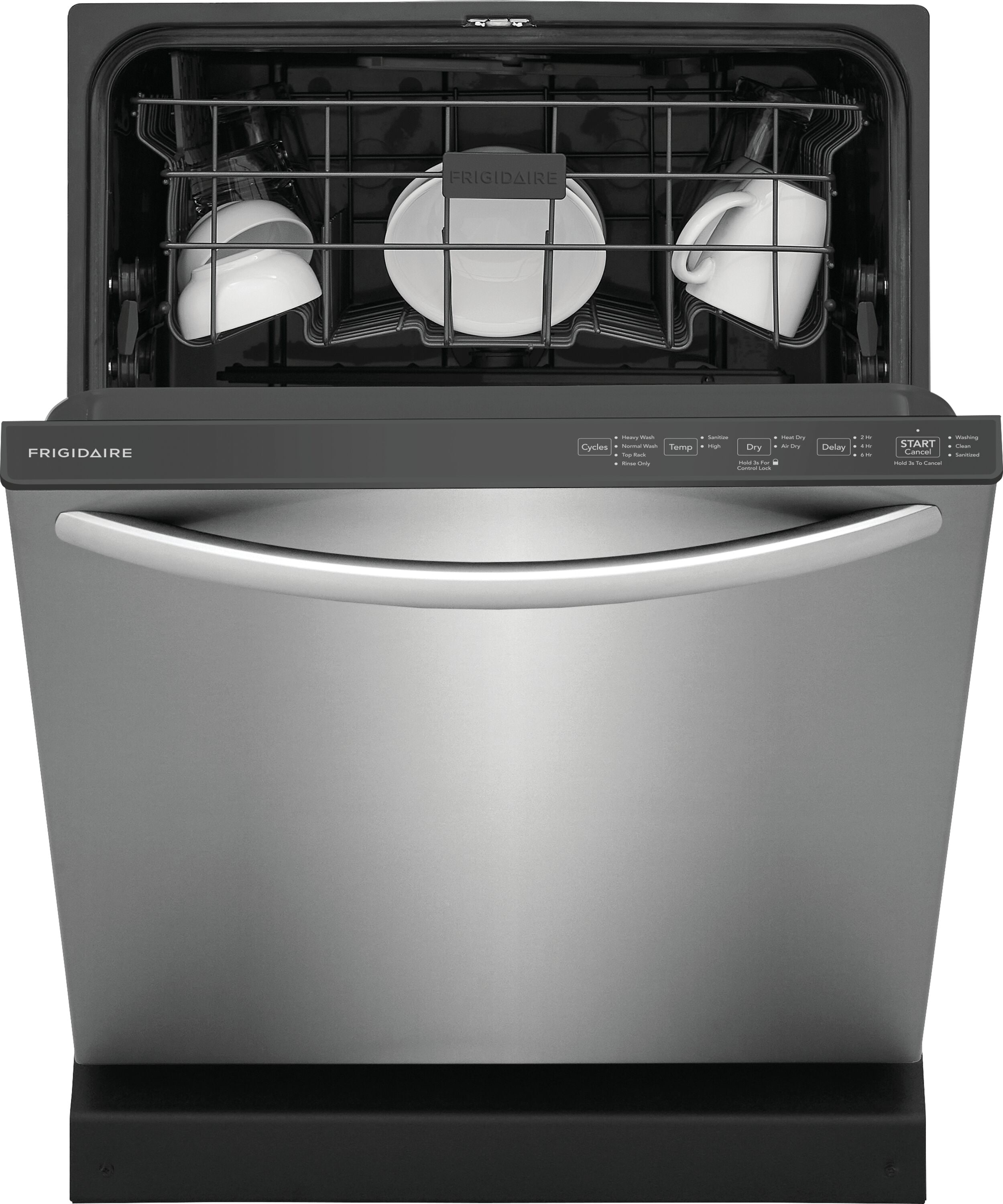 Lavavajillas empotrado de control superior de 24 pulgadas de Frigidaire (Acero inoxidable resistente a huellas dactilares) con certificación ENERGY STAR, nivel de sonido estándar de 52 decibeles FDPH431LAF