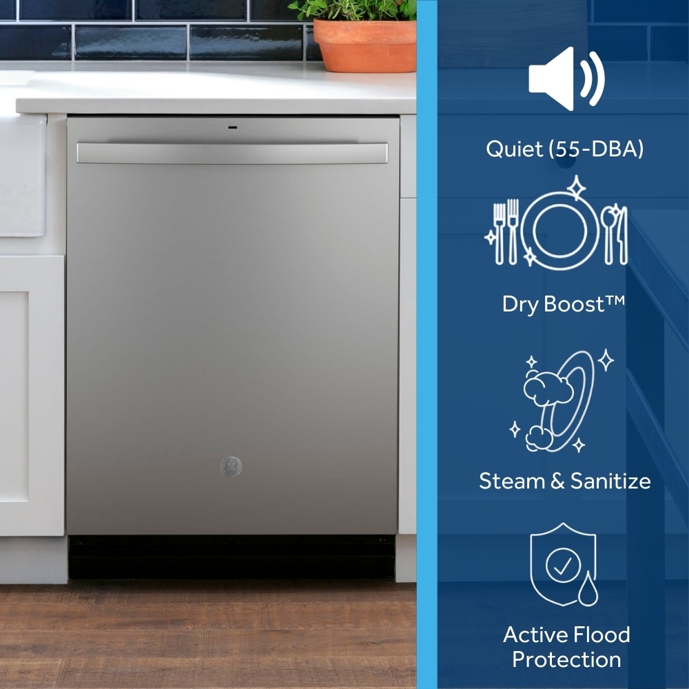 Lavavajillas empotrable de control superior de 24 pulgadas con tecnología Dry Boost (acero inoxidable) certificado ENERGY STAR, nivel de sonido estándar de 55 decibeles GDT535PYVFS