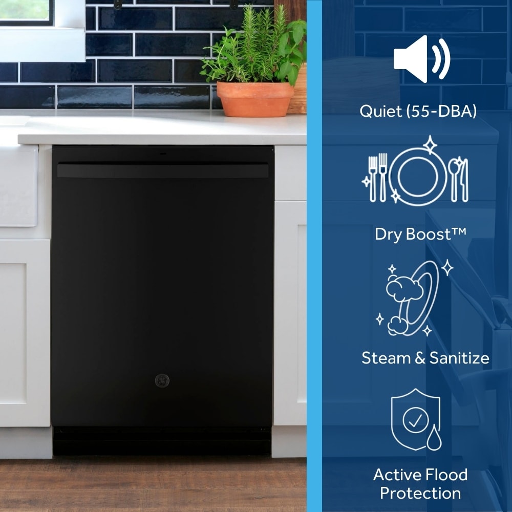 Lavavajillas Empotrado con Control Superior de 24 pulgadas con Tecnología Secado Avanzado en Color Negro, Certificación ENERGY STAR, Nivel de Ruido Estándar de 55 Decibeles - Modelo GDT535PGRBB