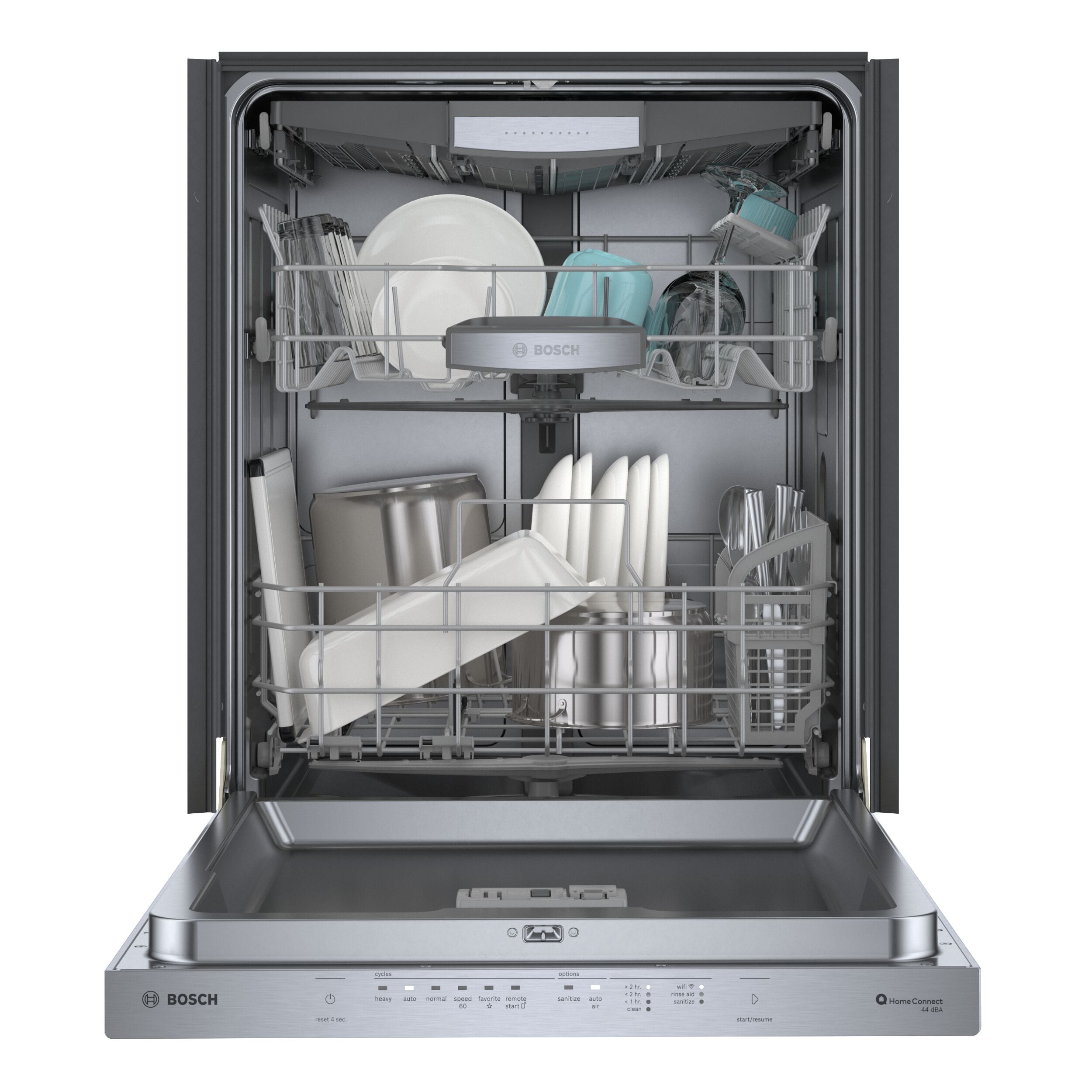 Lavavajillas empotrable Bosch Serie 500 de 24 pulgadas con control superior y tercera rejilla (acero inoxidable) certificado ENERGY STAR, nivel de sonido muy silencioso de 44 decibeles SHP65CM5N