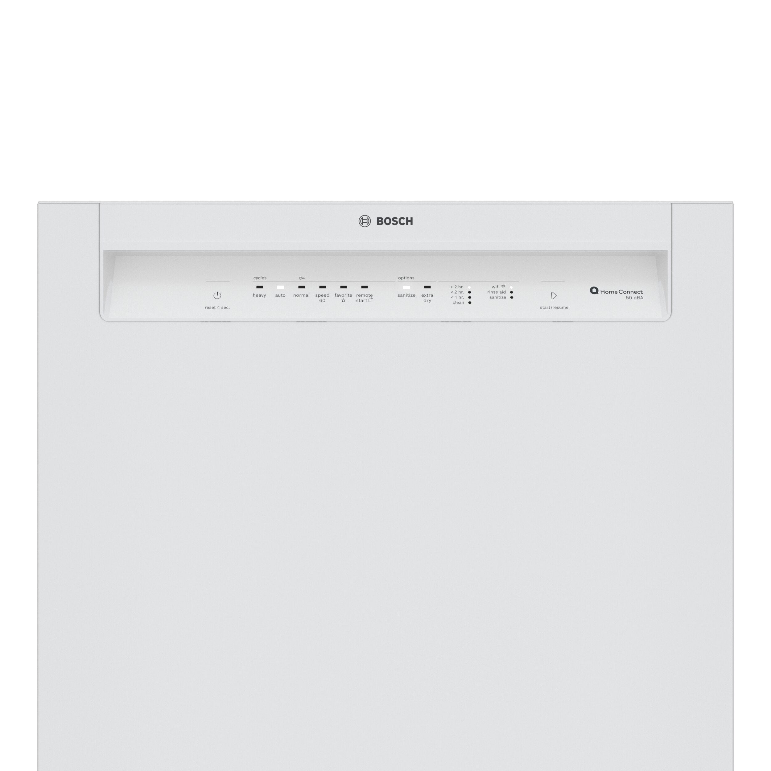 Lavavajillas integrado Bosch Serie 100 de 24 pulgadas con control frontal (blanco), nivel de sonido muy silencioso de 50 decibeles SHE3AEM2N